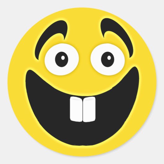 Gele twee voorste tanden gezicht ronde sticker (Voorkant)