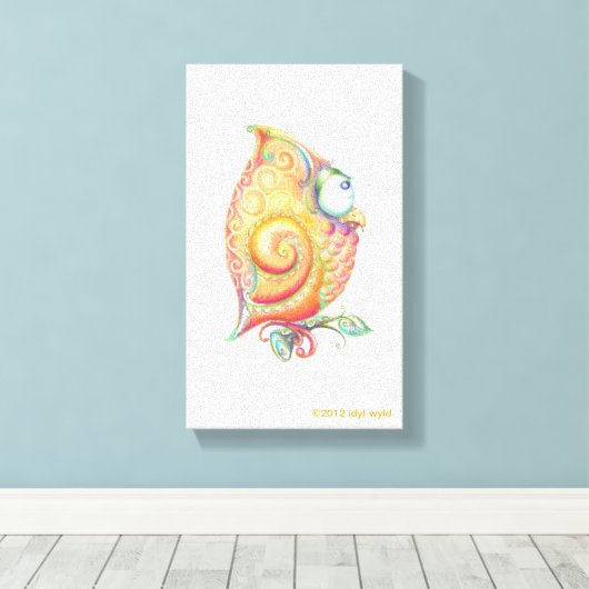 Gele Uil Canvas Muur Opknoping (Insitu (Houten vloer))