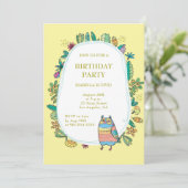 Gele uil. Floral magische verjaardagsfeest kinder Kaart (Staand voorkant)