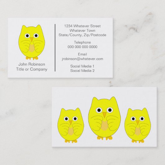 Gele Uil Ontwerp Visitekaartje (Voorkant / Achterkant)