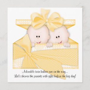 Gele uitnodiging tot Baby shower van de TWINS