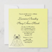 Gele uitnodiging tot weddenschap met lesbiennes (Voorkant)