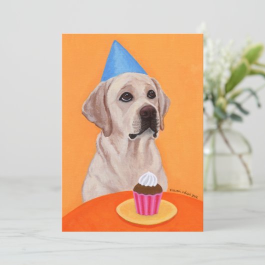 gele uitnodiging van Labrador Birthday Party (Staand voorkant)