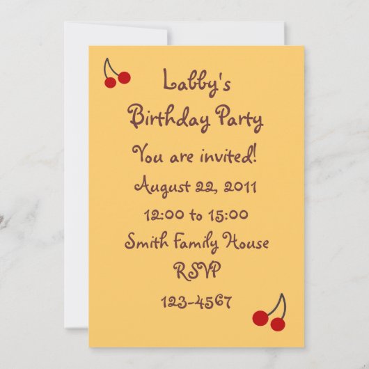 gele uitnodiging van Labrador Birthday Party (Achterkant)