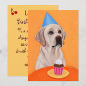 gele uitnodiging van Labrador Birthday Party (Voorkant / Achterkant)