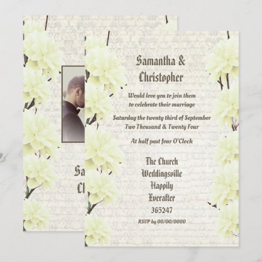 Gele  uitnodiging voor de foto van de bruiloft (Voorkant / Achterkant)
