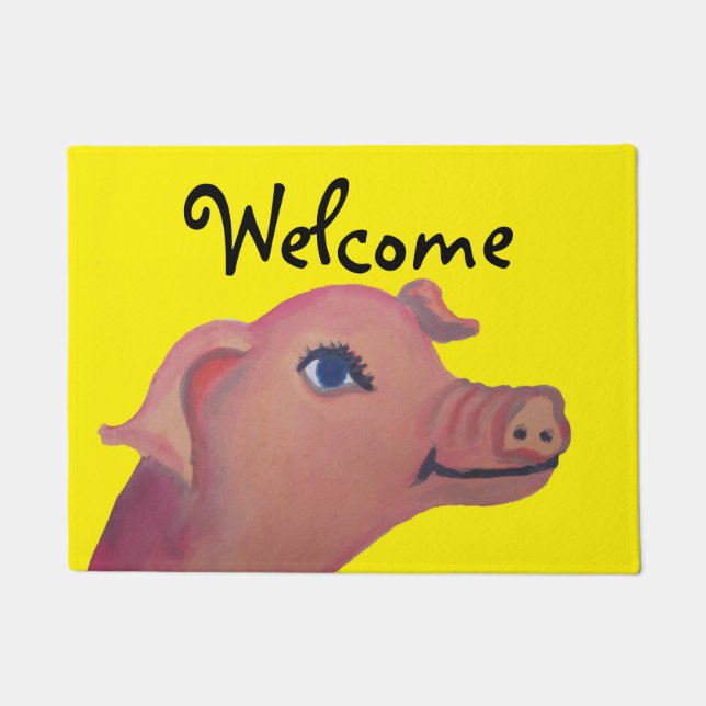 gele varkenswelkomstmat deurmat (Voorkant)