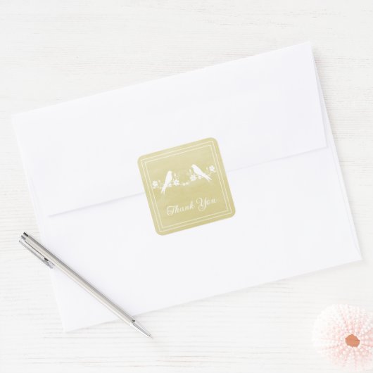 Gele vedervogels Floral Dank je Stickers (Envelop)