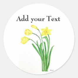 Gele veer florale waterverf daffodils Rustisch Ronde Sticker