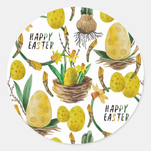 Gele veer ronde sticker (Voorkant)