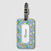 Gele veld bloemen op blauw bagagelabel (Voorkant (verticaal))