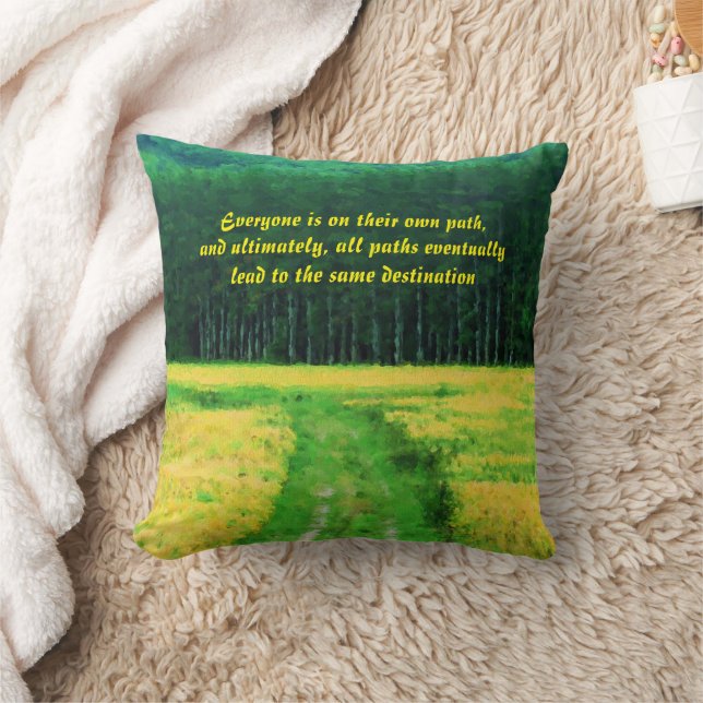 Gele veld op het pad Inspirerende quote  Kussen (Deken)