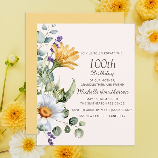 Gele veldbloemen Witte madeliefjes 100ste verjaard