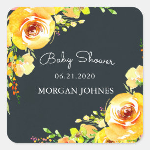 gele velden florale baby shower monogram vierkante sticker