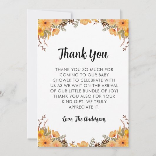 Gele ventilator Baby shower Hartelijk dank Bedankkaart (Voorkant)