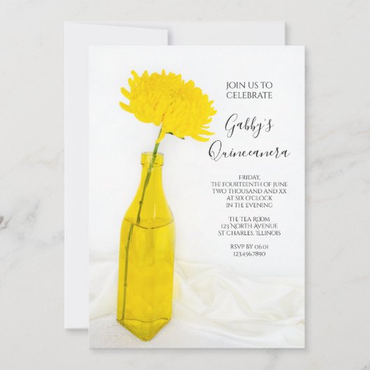 Gele ventilator op White Quinceanera Party Kaart (Voorkant)