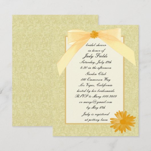 Gele ventilatorbridale douchevernodigingen kaart (Voorkant / Achterkant)