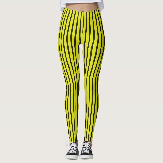 🟨 Gele Verticale Streep Actieve Broek 🟨 Leggings (Voorkant)