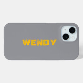 Gele vervaagde aangepaste tekst op grijs  iPhone 15 case