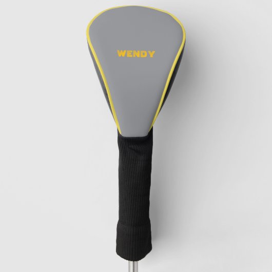 Gele vervaagde aangepaste tekst op grijs golfheadcover (Voorkant)