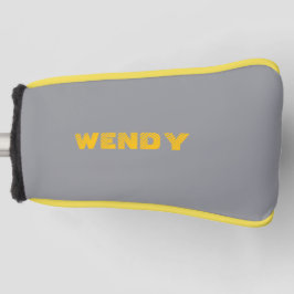 Gele vervaagde aangepaste tekst op grijs  golfheadcover