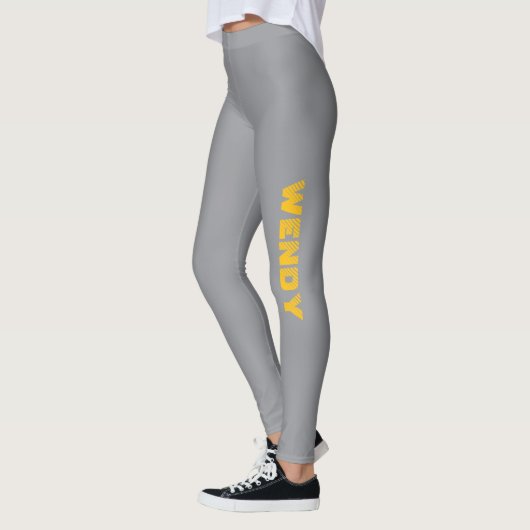 Gele vervaagde aangepaste tekst op grijs leggings (Links)