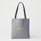Gele vervaagde aangepaste tekst op grijs tote bag (Voorkant)