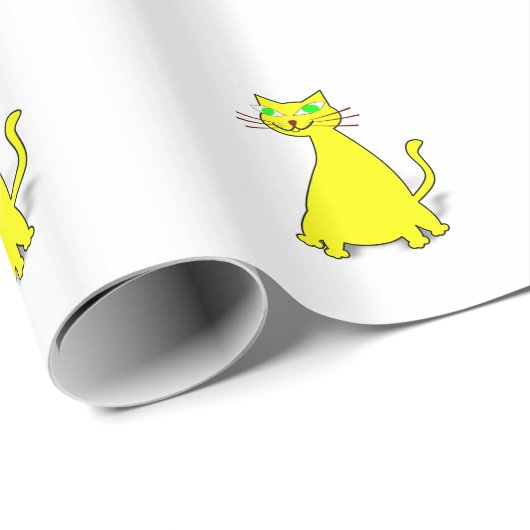 Gele vetkat cadeaupapier (Rol Hoek)