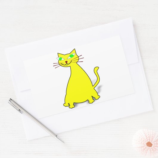 Gele vetkat rechthoekige sticker (Envelop)