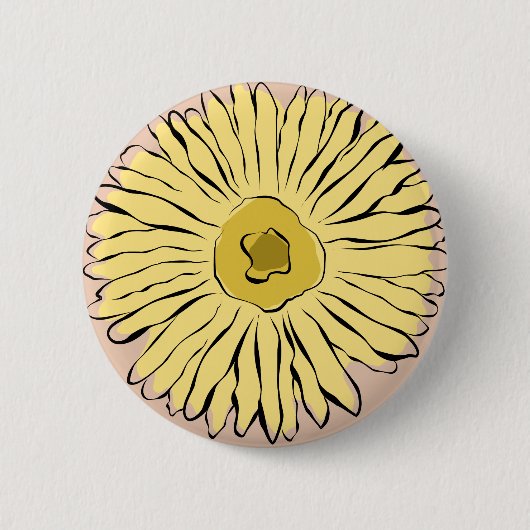 Gele vintage abstracte zonnebloem ronde button 5,7 cm (Voorkant)