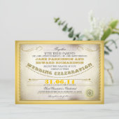 Gele vintage bruiloft uitnodigingen - tickets (Staand voorkant)