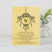 Gele Vintage Chandelier Wedding Invite Kaart (Staand voorkant)