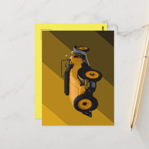 Gele vintage convertible auto, ansichtkaart briefkaart