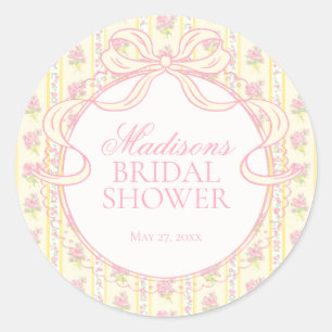 Gele Vintage Fancy Bloemrijke Trouwfeestzegel Ronde Sticker