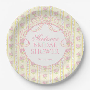 Gele Vintage Fantasie Bloemrijke Bruidsdouche Papieren Bordje