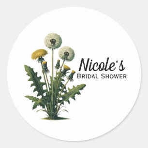 Gele Vintage Paardenbloem Bruidsdouche  Ronde Sticker