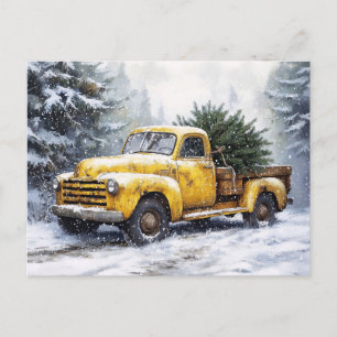 Gele Vintage Pick-up Truck Kerstboom Briefkaart