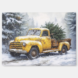 Gele Vintage Pickup Truck Kerstboom Magneet