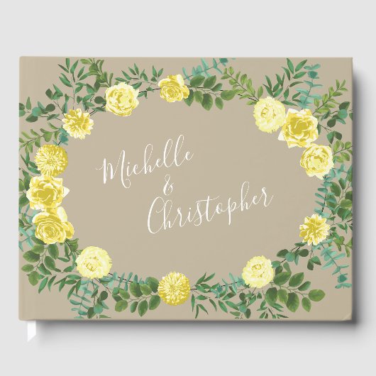 Gele Vintage Roos Elegante Trouwdag Gastenboek (Voorkant)
