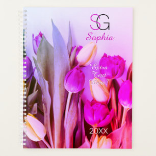 Gele Violet Roze Tulpen Naam Monogram Titel Jaar Planner