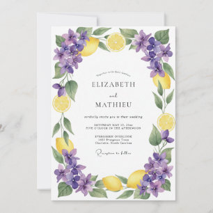 Gele Violet Stralende Citrus Bruiloft Kaart
