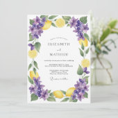 Gele Violet Stralende Citrus Bruiloft Kaart (Staand voorkant)