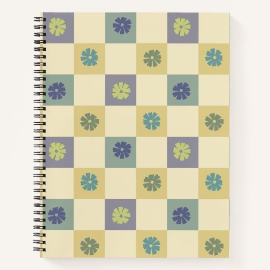 Gele violette bloem cheques notitieboek (Voorkant)