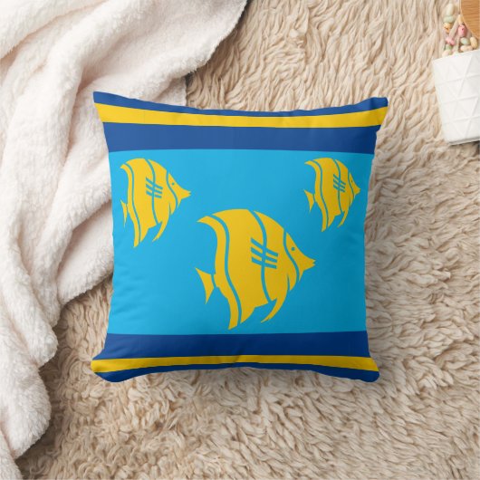 Gele vis, blauw en geel kussen (Deken)