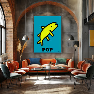 Gele Vis Pop Art Krachtige Dieren Cartoon Silhouet Poster
