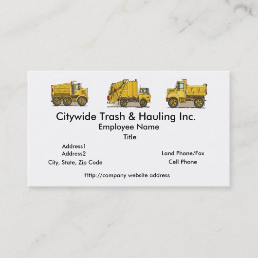 Gele Visitekaartjes voor vuilnis Truck (Voorkant)