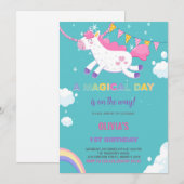 Gele Vlaggen Eenhoorn Verjaardag Uitnodigingen (Voorkant / Achterkant)