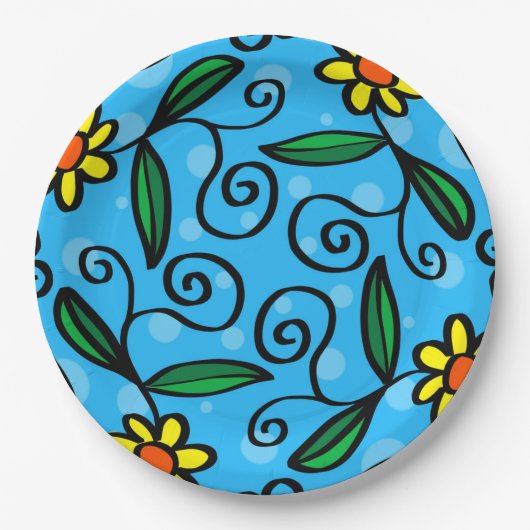 Gele vlakke Design Borden papier Papieren Bordje (Voorkant)