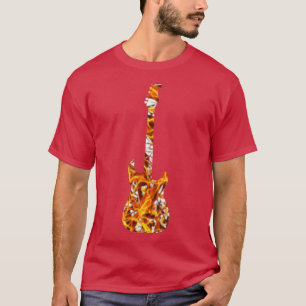 Gele vlam Guitar Silhouette op White T-shirt