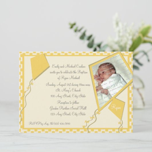 Gele vliegers Foto / Doopsel Kaart (Staand voorkant)